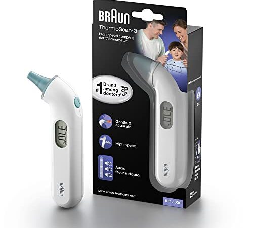 Braun ThermoScan 3 Ohrthermometer (professioneller Genauigkeit; akustischer fieberindikator; Fieber, sicher, hygienisch, für die ganze familie; Neugeborener) IRT3030