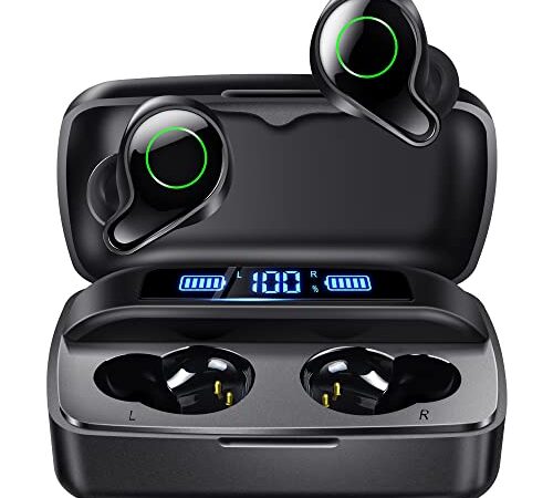 Esiposs Kopfhörer Kabellos, Bluetooth 5.0 in-Ear Kopfhörer mit Mikrofon 156H Spielzeit mit USB-C LCD Ladekoffer, Wireless Stereo Sound IPX7 Wasserdicht Ohrhöre for iPhone Samsung Android