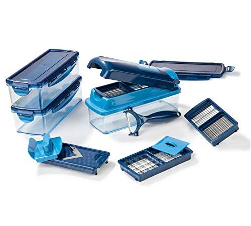 Genius Nicer Dicer Smart (14 tlg.) in blau - Gemüse-schneider für Würfel, Stifte, Scheiben, Streifen und Viertel inkl. Rezeptheft - Salatschneider Mandoline Gurkenhobel