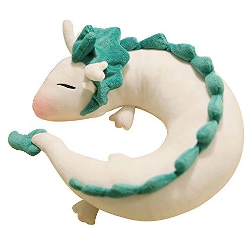 GXFLO Anime Cute White Dragon Nackenkissen U-Förmigen Travel Pillow-Puppe Plüschtier White Dragon Nackenkissen, Weichem Plüsch Drache Gefüllte Puppe