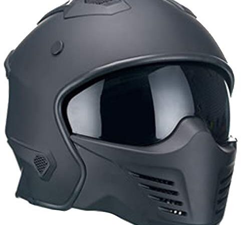 Motorradhelm Jethelm Helm RALLOX 726 matt schwarz mit ansteckbaren Kinnteil Größe M