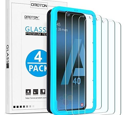 OMOTON [4 Stück] Schutzfolie für Samsung Galaxy A40, mit Schablone, 9H Härte, Anti-Kratzen, Anti-Öl, Anti-Bläschen, 2.5D Kante