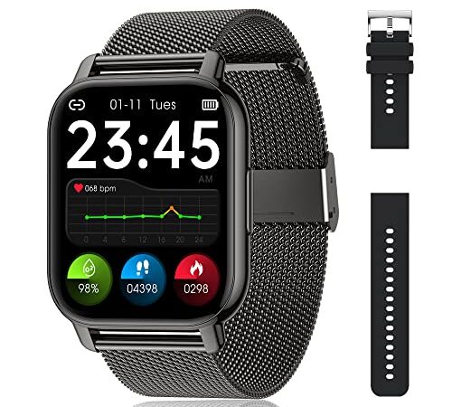 Popglory Smartwatch, 1.85 Zoll Touch-Farbdisplay mit Bluetooth Anrufe ,Fitnessuhr mit Blutsauerstoff Blutdruckmessung Herzfrequenz, Schrittzähler für Damen Herren