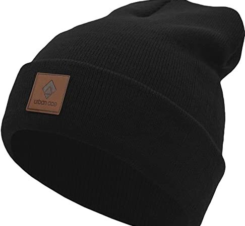 urban ace | Street Classics | Beanie, Mütze, Haube | dichter Stoff, doppellagig | mit Patch | Damen, Herren | Frühling Herbst Winter | weich & hochwertig (Black)