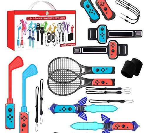 12 in 1 Switch Sport Zubehör Set Bundle – 2023 Familienparty-Paket Spiel Zubehör Set Satz für Nintendo Switch & OLED Sportspiele