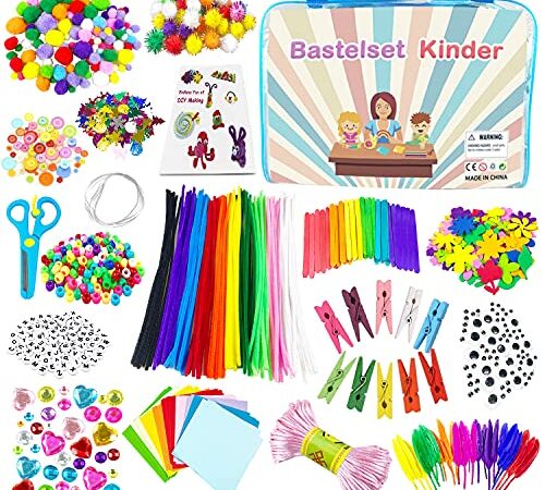 1600 Stück Bastelset Kinder DIY Kunsthandwerk Bastelkoffer Bastelbedarf zum basteln Pfeifenreiniger Kulleraugen Perlen Kreativ Scrapbooking Bastelset für Mädchen Jungen 4 5 6 7 8 Jahre Geschenke