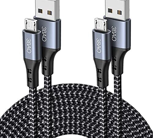 3BAO Micro USB Kabel 2Stück 1M 2M,USB to Micro Ladekabel Schnellladekabel,Nylon Micro Datenkabel für Samsung S7/S6/S5/J7/J6/J5/J3,PS4,Kindle Fire,Huawei, Xiaomi, Tablet, LG, Motorola, Nokia, Sony