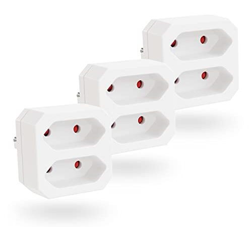 ABSINA 3X 2er Steckdosenadapter bis max. 1100W - 2fach Mehrfachstecker für Steckdose weiß - Steckdosenverteiler 2-Fach ohne Kabel - Doppelstecker für Steckdose, Doppelsteckdose, Mehrfachsteckdose 2er