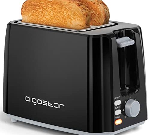 Aigostar Toaster,7 Einstellbare Bräunungsstufe + Auftau- & Aufwärmfunktion,2 Breite Toastschlitze,750W, Sandwichtoaster Schwarz