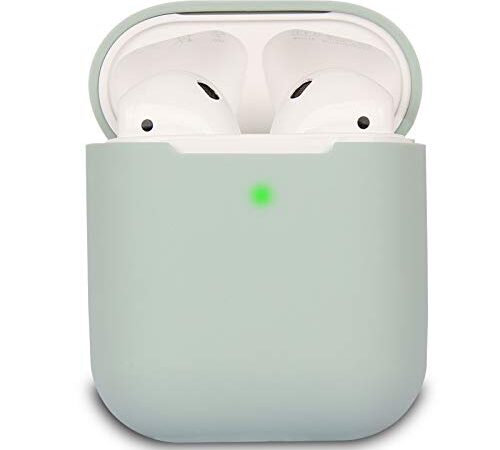 Airpods Schutzhülle Hülle Kompatibel mit AirPods, KOKOKA Silikon AirPods Schutzhülle Hülle LED an der Frontseite Sichtbar für AirPods, Cloud Grey