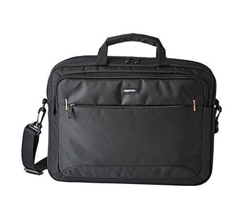 Amazon Basics- kompakte Laptoptasche, Umhängetasche/Tragetasche mit Taschen zur Aufbewahrung von Zubehör, für Laptops bis zu 15,6 Zoll (39,6 cm), Schwarz, 1 Stück