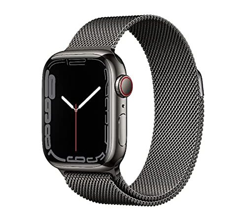 Apple Watch Series 7 (GPS + Cellular, 41mm) Smartwatch - Edelstahlgehäuse Graphit, Milanaise Armband Graphit. Fitnesstracker, Blutsauerstoff und EKGApps, Always-On Retina Display, Wasserschutz