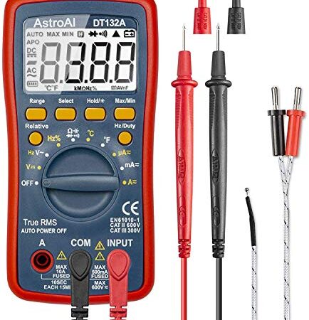 AstroAI Digital Multimeter, Voltmeter Ohmmeter Amperemeter Mit TRMS 4000 Counts, Manuell und Auto-Range, Misst Spannung, Strom, Widerstand, Durchgang, Frequenz, Dioden, Temperatur, Rot