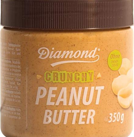 Diamond Erdnussbutter crunchy – Mit Erdnussstückchen – Ohne Zuckerzusatz, vegan – Ideal als Brotaufstrich, Dip oder zum Backen (1 x 350 g)