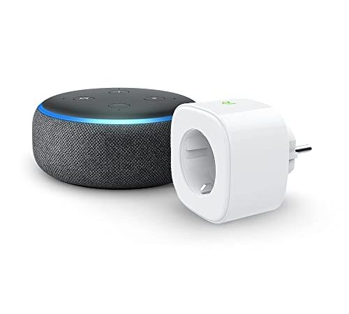 Echo Dot (3. Gen.), Anthrazit Stoff + Meross Smart Plug (WLAN-Steckdose), Funktionert mit Alexa - Smart Home-Einsteigerpaket