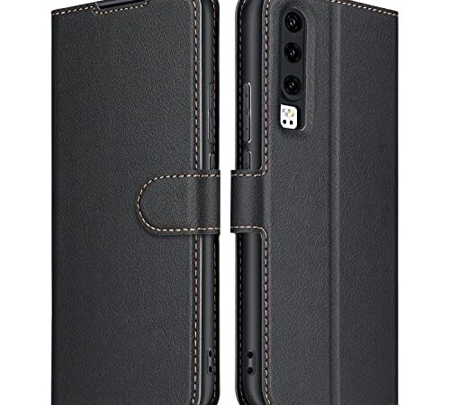 ELESNOW Hülle für Huawei P30, Premium Leder Flip Wallet Schutzhülle Tasche Handyhülle für Huawei P30 (Schwarz)