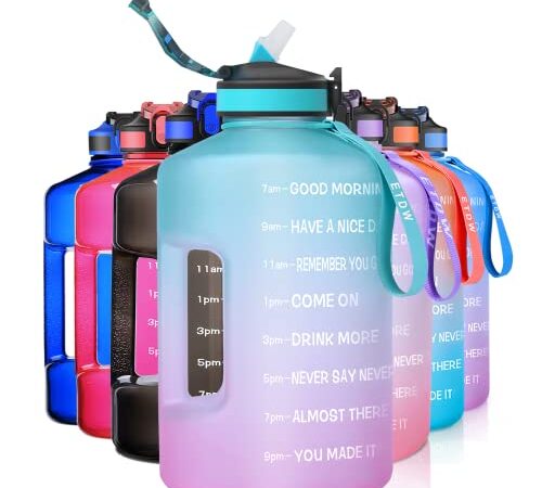 ETDW Trinkflasche mit Strohhalm, Sport Trinkflasche, 3,8L Auslaufsicher Sport Wasserflasche BPA-frei, Sportflasche für, Camping, Yoga, Gym, Kohlensäure Geeignet Grün lila