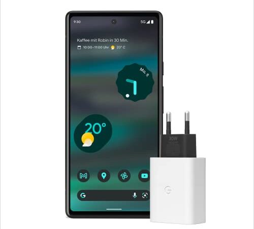 Google Pixel 6a – Freigeschaltetes Android-5G fähiges-Smartphone mit 12-Megapixel-Kamera – Chalk + 30-W-USB-C-Ladegerät