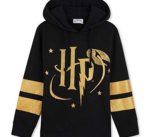 Harry Potter Kapuzenpullover Kinder Mädchen Hoodie Teenager (Schwarz/HP mit Kapuze, 13-14 Jahre)