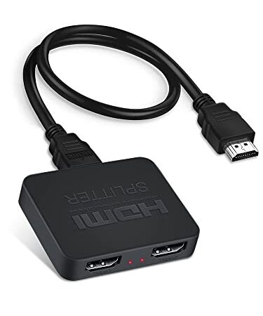 HDMI Splitter 4K 60HZ , 4K HDMI Verteiler 1 in 2 Out Automatische Skalierung,【Mirror Only, Not Extend】 HDMI Splitter 1 auf 2 Unterstützt 4K@60HZ, 3D, 1080P, HDCP2.2, HDMI2.0 mit 1.2M HDMI Kabel