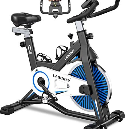 LABGREY Heimtrainer Fahrrad, Fitness Fahrrad für Zuhause, Fitness Bikes Indoor Kardio Training, Indoor Bike mit Pulsmesser, LCD Display, Ipad Halter, Sitz & Widerstand Einstellbar, Bis 130 kg