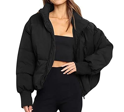 Lapirek Damen Puffer Jacke Kurz Schwarz Beige Winter Warm Gesteppte Dicke Winterjacke Winter Warm Ubergangs Damen-Jacken Outdoor Langarm-Baumwolljacke Jacken füR Damen, S