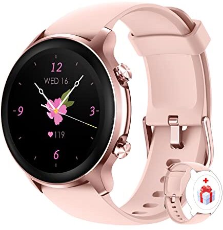 Loddery Smartwatch Damen, Smart Watch Damenuhr mit 1,3" HD-Farbbildschirm, Fitnessuhr Damen mit Überwachung von SpO2, Herzfrequenz, Schlaf, Stress usw. 5ATM Wasserdicht Sportuhr für iOS Android