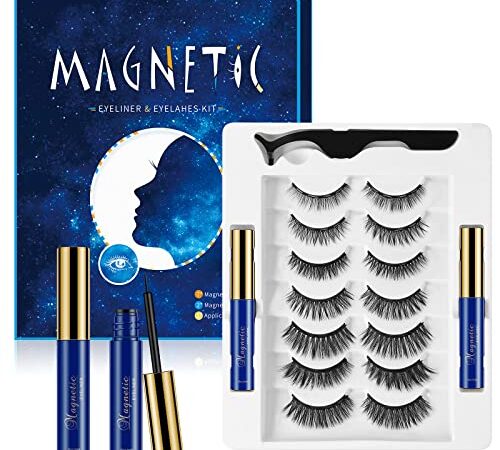 Magnetische Wimpern, Magnet Wimpern mit Eyeliner,Künstliche Wimpern Magnetisch Wasserfest, 3D Magnetwimpernset mit Eyeliner, Magnetic Lashes, Weiche Falsche Wimpern, Natürliche Wimpern Set (7 Stile)