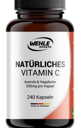 Natürliches Vitamin C Hochdosiert - 240 Vegane Kapseln 4 Monatsvorrat Acerola-Extrakt Und Hagebutten-Extrakt 400mg Reines Vitamin C Pro Tagesdosis (2 Kapseln) Laborgeprüft