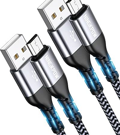 NINGKPOW Micro USB Kabel, [2Stück 2M] Nylon Micro USB Ladekabel High Speed Android Handy Ladekabel für Samsung Galaxy S7/ S6/ S4/ J7/ J5/ Note 5, Huawei P Smart, Redmi, Nokia, Kindle, Wiko - Grau