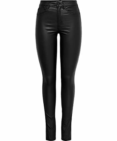 ONLY Damen PU Kunstleder Hose | High Waist Stretch Pants Beschichtet | Coated Biker Denim Jeans ONLROYAL, Farben:Schwarz, Größe:L / 32L, Z-Länge:L32