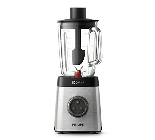 Philips HR3655/00 Standmixer (1400 Watt, ProBlend 6 3D Technologie, 2 Liter Glasbehälter, 2x Trinkbecher, Spülmaschinenfest) edelstahl