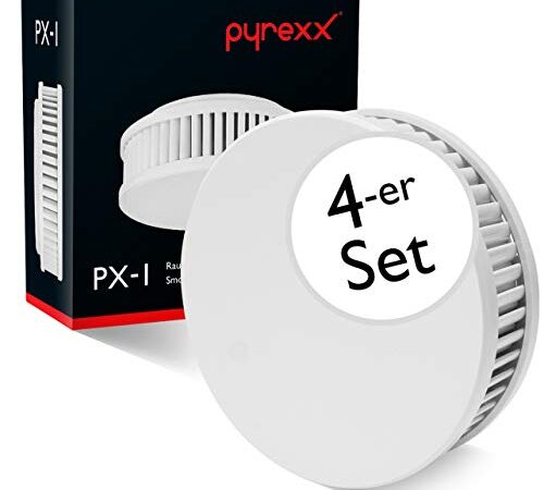 Pyrexx PX-1 • 4 Stück • Rauchmelder 10 Jahre Batterie mit Magnet-Halterung • mit Magnet-Halterung ohne Bohren und LED-Blinken • Zertifiziert nach Q-Label • 4-er Set • Weiß