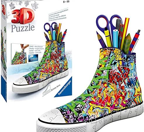 Ravensburger 3D Puzzle 12535 Sneaker Graffiti - Praktischer Stiftehalter - 108 Teile - Schreibtisch-Organizer für Kinder ab 8 Jahren