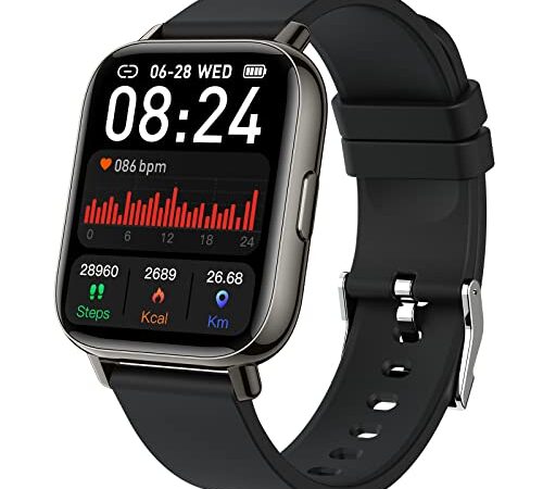 Smartwatch Herren Damen, 2022 Fitnessuhr 1.69" Smart Watch Fitness Tracker Uhr mit Pulsmesser/SpO2/Schlafmonitor/Schrittzähler/Stoppuhr/Kalorien, IP68 Sportuhr Armbanduhr 24 Sportmodi für Android iOS