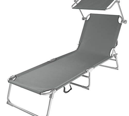 TecTake 800035 Gartenliege Sonnenliege Strandliege Freizeitliege mit Sonnendach 190 cm (Grau | Nr. 403786)