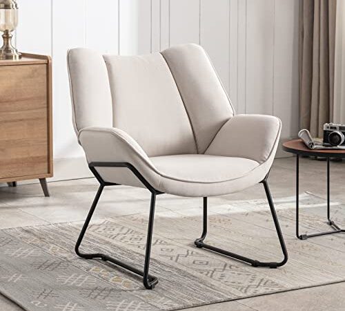 Wahson Sessel Wohnzimmer Einzelsofa Loungesessel modern Relaxsessel mit Metallbeinen, Leinen, für Wohnzimmer/Schlafzimmer, Beige