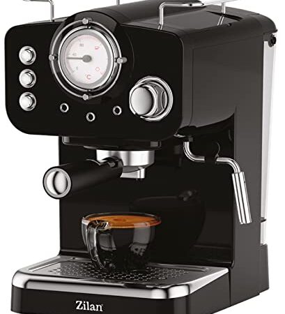 Zilan Espressomaschine mit Milchaufschäumer | Siebträgermaschine | Cappuccinomaschine | Siebträger Kaffeemaschine | Retro Design | 1,25L Wassertank | 15 bar