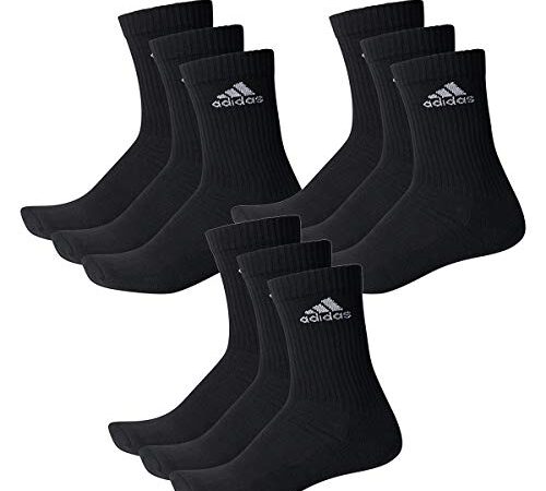 adidas CUSHIONED CREW Tennissocken Sportsocken Damen Herren Unisex 9 Paar, Farbe:Black, Socken & Strümpfe:43-45