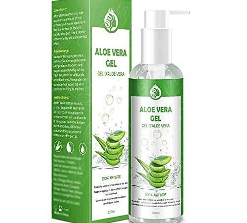 Aloe Vera Gel 100% Pure - für Gesicht Haare Körper - Natürliche, beruhigende und pflegende Feuchtigkeitscreme After Sun - Ideal Naturkosmetik für trockene, strapazierte Haut & Sonnenbrand - 250ml