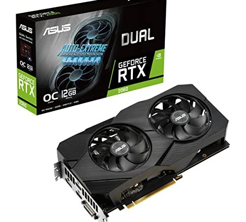 ASUS Dual Nvidia GeForce RTX 2060 12GB EVO OC Edition Gaming Grafikkarte (GDDR6 Speicher, PCIe 3.0, 2X HDMI 2.0b, 1x DVI, 1x DisplayPort 1.4a, DUAL-RTX2060-O12G-EVO)