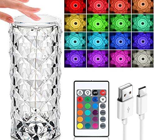 Auezona LED Kristall Lampe, 2500mAH 16 Farben Touching Control Rose Crystal Lampe, 4 Modi USB Rosenschatten Kristalllampe mit Fernbedienung, Nachttischlampe Farbwechsel Nachtlicht für Schlafzimmer