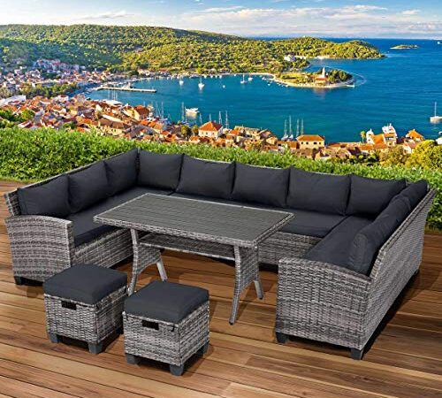 BRAST Gartenmöbel Set Family | bis zu 11 Personen viele Farben | incl. extra Dicke Kissen | TÜV geprüft | Outdoor Loungemöbel Sitzgruppe Essgruppe Garnitur | Grau/Anthrazit