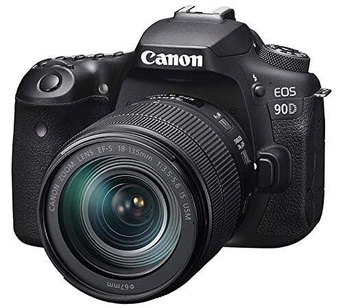 Canon EOS 90D Spiegelreflexkamera - mit Objektiv EF-S 18-135mm F3.5-5.6 IS USM (32,5 MP, 7,7 cm (3 Zoll) Vari-Angle Touch LCD, APS-C Sensor, 4K, Full-HD, WLAN, Bluetooth), schwarz