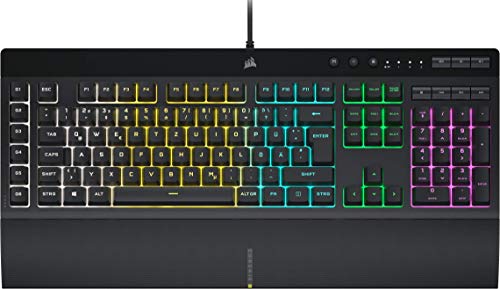 Corsair K55 RGB PRO Kabelgebundene Membran-Gaming-Tastatur (Dynamische RGB-Hintergrundbeleuchtung, 6 Makro-Tasten mit Elgato Software-Integration, IP42 Staub-und Spritzwasserschutz) QWERTZ, Schwarz