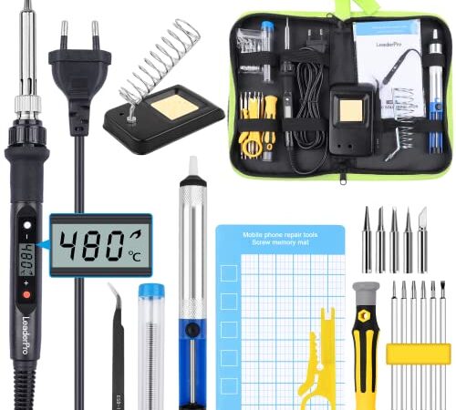 Elektrischer Lötkolbe Set - 80W Lötkolben Lötset, am Lötkolben, Einstellbare Temperatur 180℃-480℃ mit Lötkolben Stift,Lötspitzen, Holzofen Tipps, Brennkolben für Holz und DLY Kunst