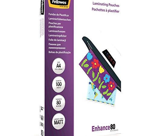 Fellowes 5452101 matte Laminierfolien Enhance 80 Mikron, DIN A4 (100er Pack), transparent, A4 / 80 Mikron, 5452103