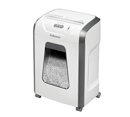 Fellowes Aktenvernichter 12 Blatt Partikelschnitt (P4), Papierschredder für Büro und Homeoffice, Powershred FS-12C, leistungsfähiger Schredder mit 19L Papierkorb, verarbeitet Kreditkarten, weiß