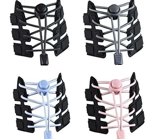 flintronic Elastische Schnürsenkel 4-Pack, mit Schnellverschluss, Einstellbare mit Strong-Verschluss für Erwachsene und Kinder, Herren, Damen-Rosa/Blau/Schwarz/Grau