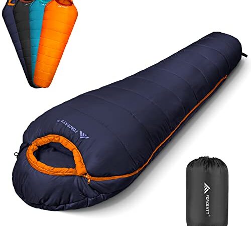 Forceatt Schlafsack, 3 bis 4 Jahreszeiten Deckenschlafsack Schlafsack für Camping, Reisen und Outdoor-Aktivitäten, Erwachsene und Jugendliche in 0 ℃ bis 20 ℃, Wasserdichter-Leicht-Warm-Atmungsaktiv.